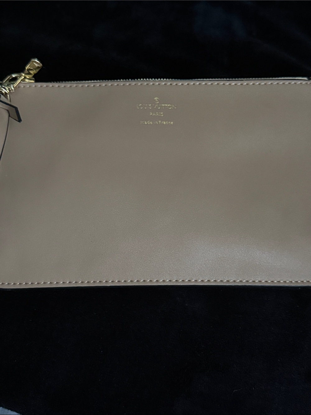 Nude Beige Colored Beige Leather Zip Wristlet Pouch